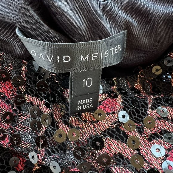 David Meister Sz 10 Black Red Sequin Party Formal Mini Dress Sleeveless Twist - Picture 9 of 9